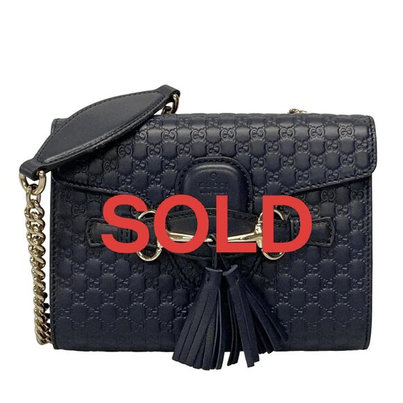 GUCCI Emily/Micro Guccisima  Navy Leather Shoulder Bag 731-061525 - Picture 1 of 14